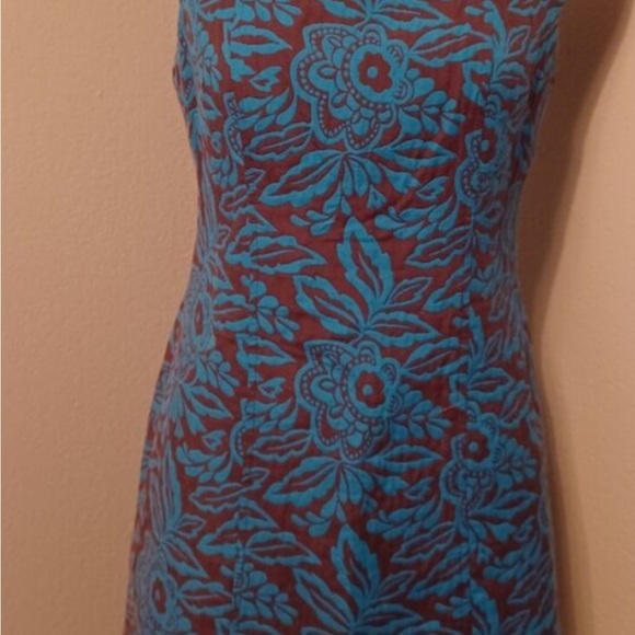 Turquoise and brown sheath dress - Picture 2 of 9